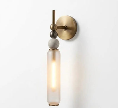 Frosted Glass Wall Sconce with Marble | Handmade Wall Light | Bathroom Vanity Light | Modern Wall Lamp | Bedside Sconce | Les Trois Pyramides