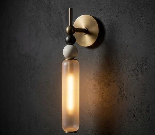 Frosted Glass Wall Sconce with Marble | Handmade Wall Light | Bathroom Vanity Light | Modern Wall Lamp | Bedside Sconce | Les Trois Pyramides