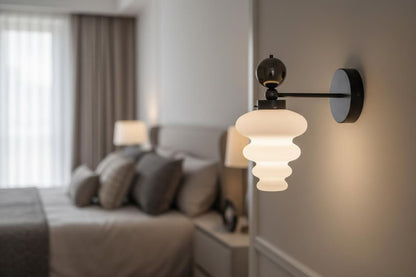 Frosted Glass Wall Sconce with Marble Accent – Handmade Modern Wall Light | Les Trois Pyramides