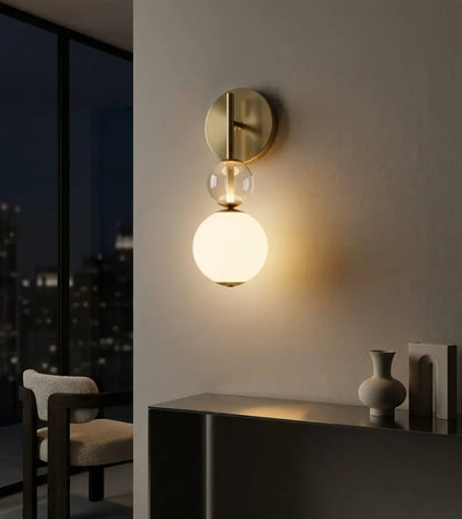 Frosted Glass Wall Sconce with Brass – Modern Bedside & Bathroom Light