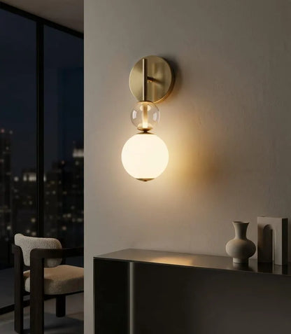 Frosted Glass Wall Sconce - Brass Wall Sconce - Modern Wall Light - Glass Wall Lamp - Bathroom Vanity Light - Bedside Lamp | Les Trois Pyramides