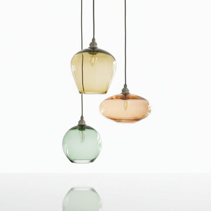 Glass Pendant Light Trio – Handmade Amber, Peach & Green Shades