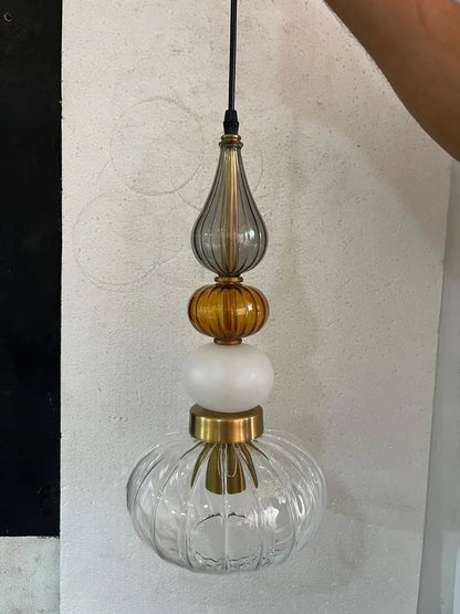 Glass Pendant Light, Modern Kitchen Island Lighting, Neutral Hanging Lamp, Clear Glass Ceiling Light, Handmade Brass Fixture | Les Trois Pyramides