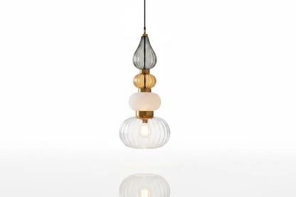 Glass Pendant Light, Modern Kitchen Island Lighting, Neutral Hanging Lamp, Clear Glass Ceiling Light, Handmade Brass Fixture | Les Trois Pyramides