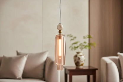 Handmade Glass Pendant Light with Marble & Brass Detail – Minimal Hanging Light | Les Trois Pyramides