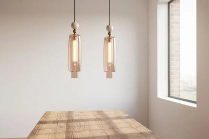 Handmade Glass Pendant Light with Marble & Brass Detail – Minimal Hanging Light | Les Trois Pyramides