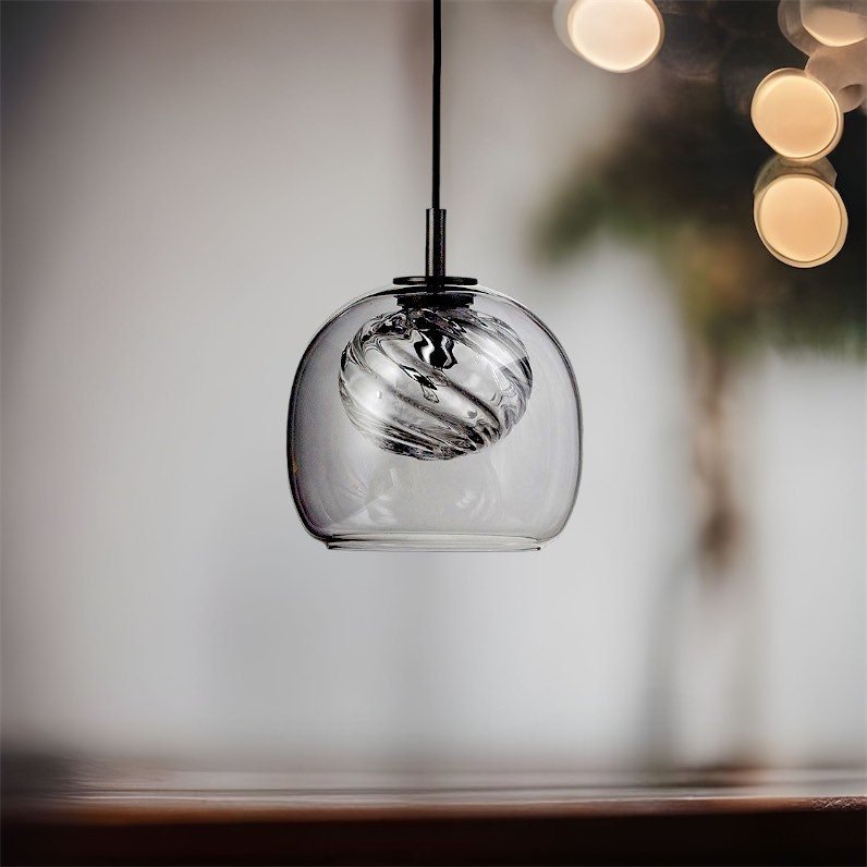 Glass Pendant Light with Swirl – Modern Minimalist Hanging Light Fixture for Kitchens & Dining Rooms | Les Trois Pyramides