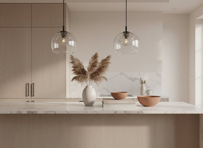 Glass Pendant Light with Swirl – Modern Minimalist Hanging Light Fixture for Kitchen