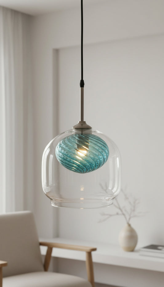 Glass Pendant Light with Swirl – Modern Minimalist Hanging Light Fixture for Kitchens & Dining Rooms | Les Trois Pyramides