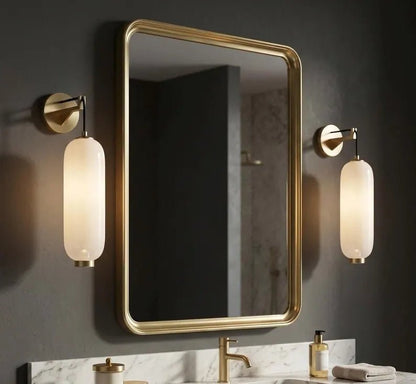 Glass Wall Sconce with Brass finish| Hanging Wall Light | Modern Wall Lamp | Bathroom Vanity Light | Bedside Wall Lighting | Les Trois Pyramides