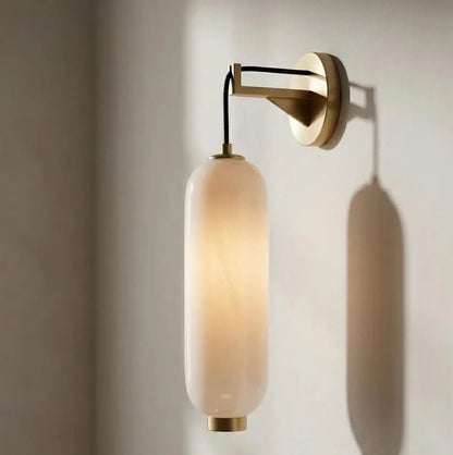 Glass Wall Sconce with Brass finish| Hanging Wall Light | Modern Wall Lamp | Bathroom Vanity Light | Bedside Wall Lighting | Les Trois Pyramides