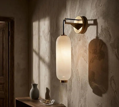 Glass Wall Sconce with Brass finish| Hanging Wall Light | Modern Wall Lamp | Bathroom Vanity Light | Bedside Wall Lighting | Les Trois Pyramides