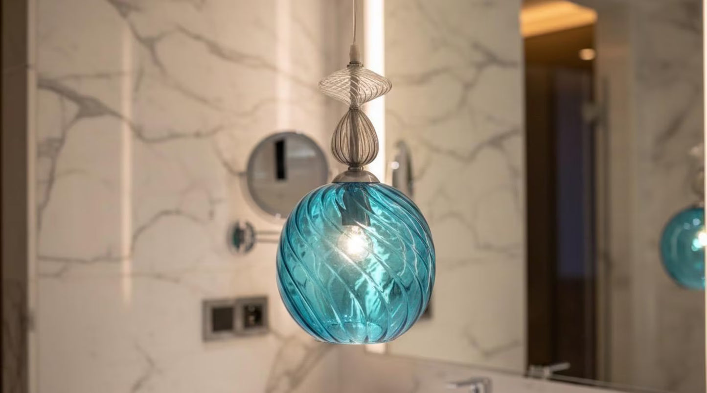 Turquoise Glass Globe Light - Les Trois Pyramides