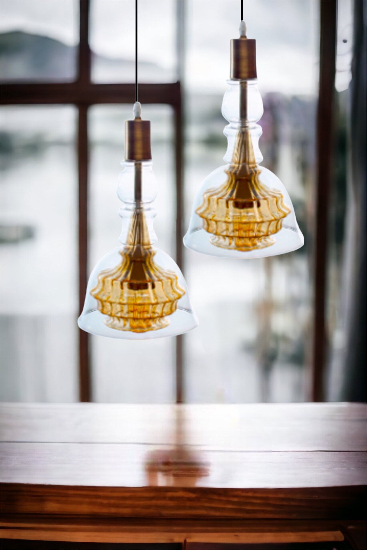 Gold and Crystal Deco Light Fixture - Les Trois Pyramides