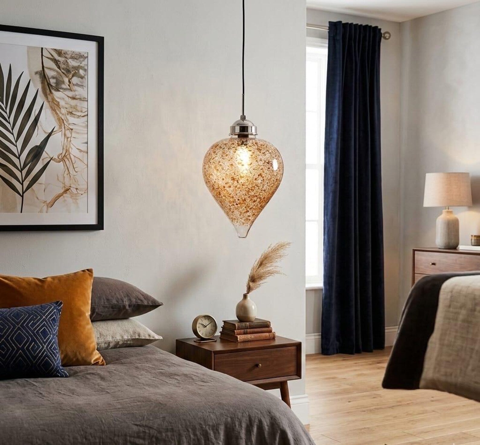 Blown Glass Light Pendant With Gold Frosted Glass - Les Trois Pyramides