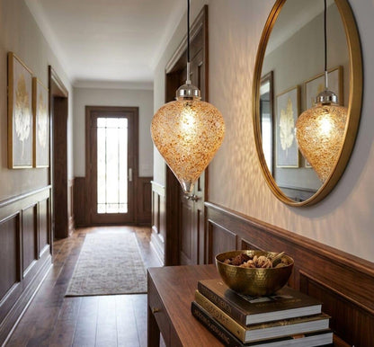 Blown Glass Light Pendant With Gold Frosted Glass - Les Trois Pyramides