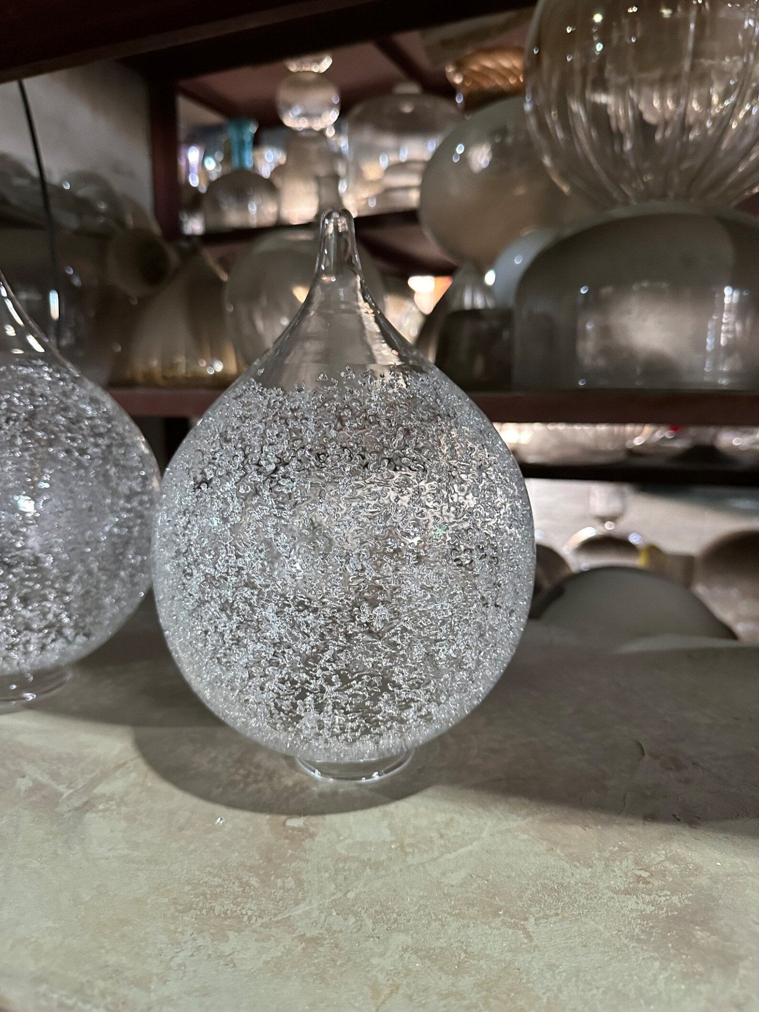 Blown Glass Light Pendant With Gold Frosted Glass - Les Trois Pyramides