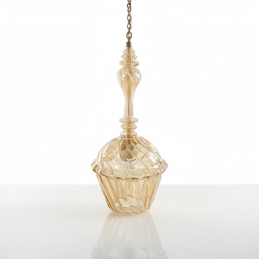 Hand-Blown Gold Glass Pendant Light – Elegant Vintage-Inspired Hanging Lamp with Brass Chain