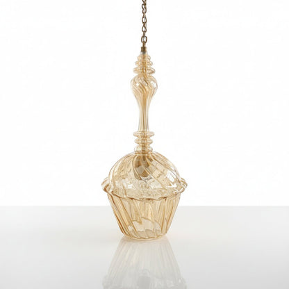 Hand-Blown Gold Glass Pendant Light – Elegant Vintage-Inspired Hanging Lamp with Brass Chain