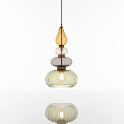Glass Pendant Light Fixture, Amber Green Hanging Lamp, Kitchen Island Lighting, Modern Ceiling Light, Handmade Blown Glass Pendant | Les Trois Pyramides 