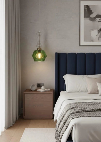 Green and Crystal Hanging Lamp for bedside - Les Trois Pyramides