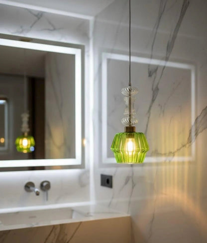 Green and Crystal Hanging Lamp for bathroom - Les Trois Pyramides