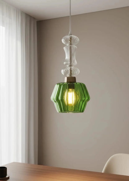 Green and Crystal Hanging Lamp for Dining Room Lights - Les Trois Pyramides