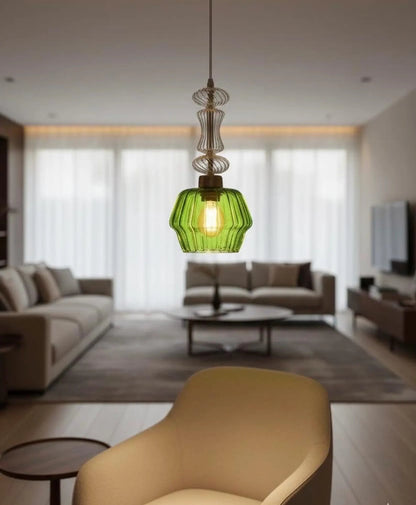 Green and Crystal Hanging Lamp for living room - Les Trois Pyramides