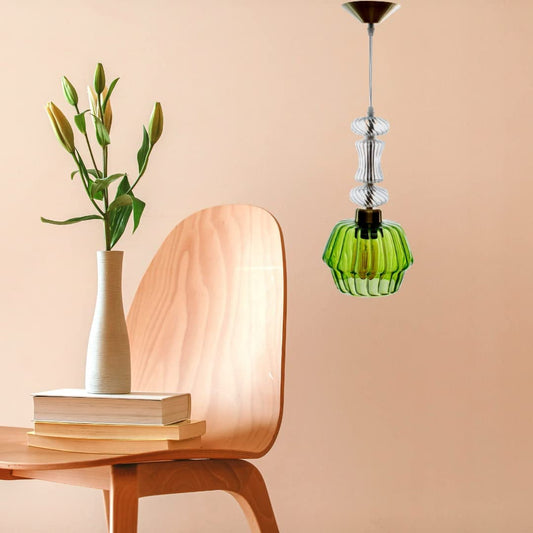 Green and Crystal Hanging Lamp for Dining Room Lights - Les Trois Pyramides