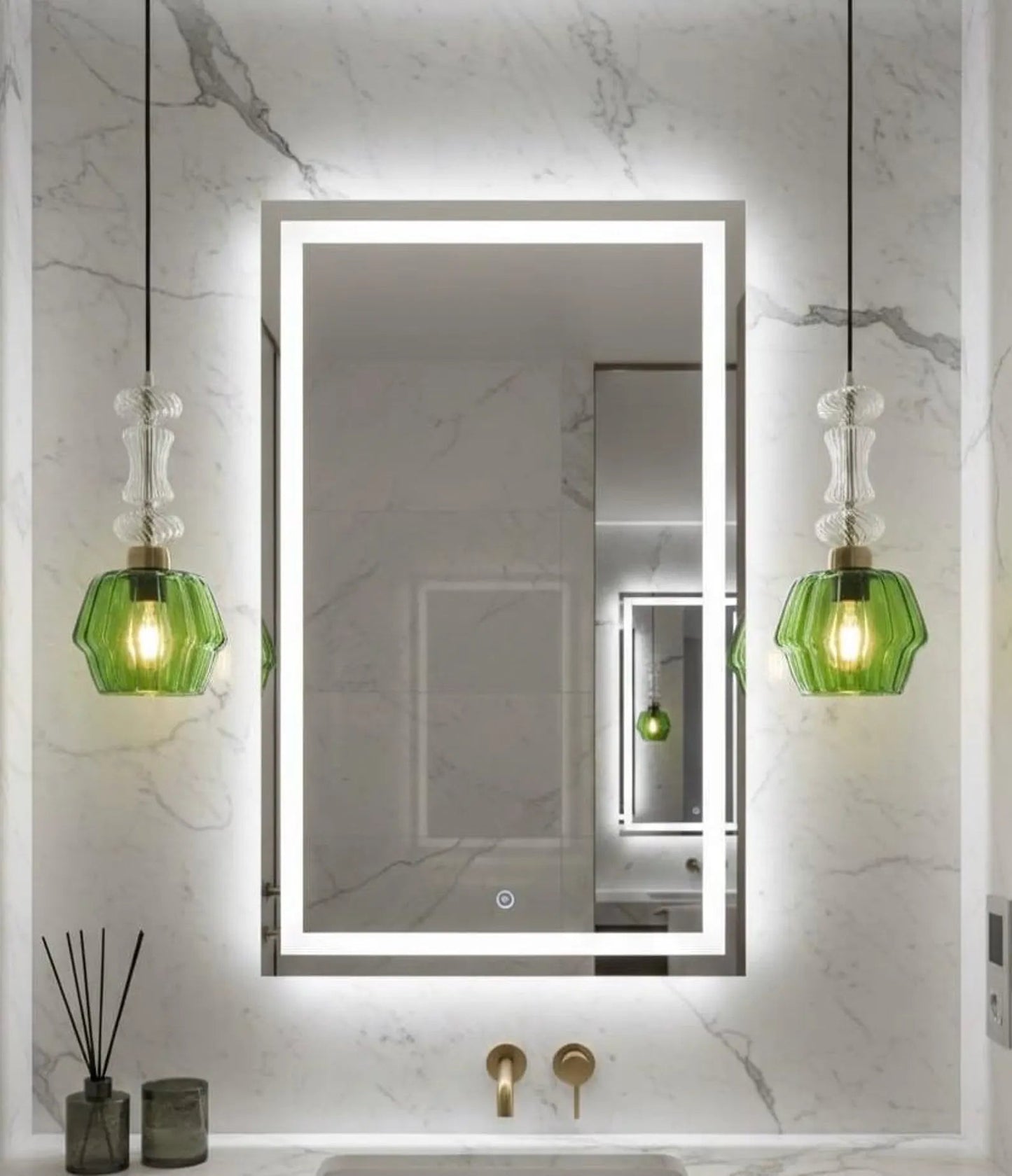 Green and Crystal Hanging Lamp for bathroom- Les Trois Pyramides
