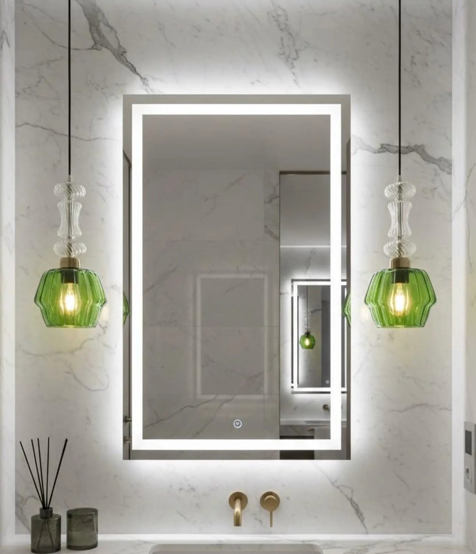 Green and Crystal Hanging Lamp for bathroom- Les Trois Pyramides