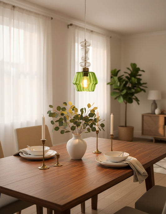 Green and Crystal Hanging Lamp for Dining Room Lights - Les Trois Pyramides