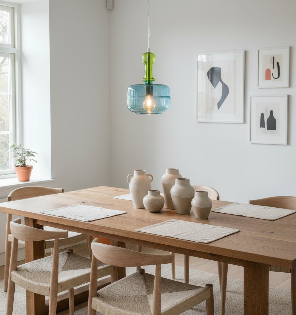 Green Blue Hand-Blown Glass Pendant Light for Dining Table Kitchen Island