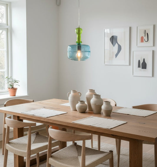 Green Blue Hand-Blown Glass Pendant Light for Dining Table Kitchen Island