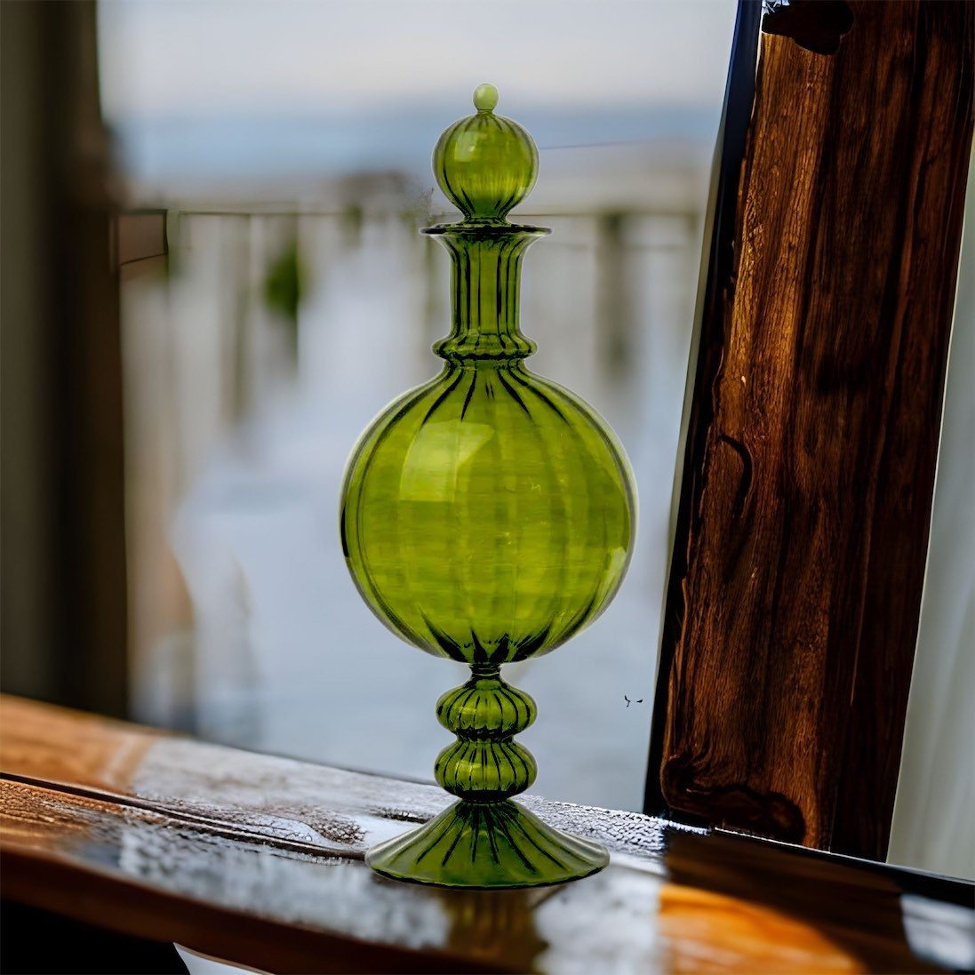 Green Decanter bottle with stopper | Les Trois Pyramides