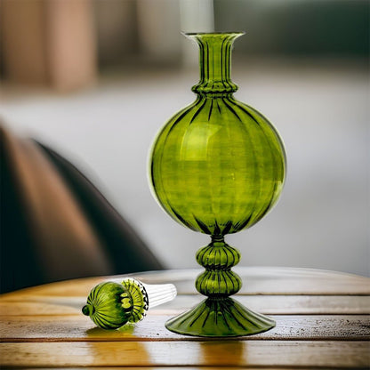 Green Decanter bottle with stopper | Les Trois Pyramides