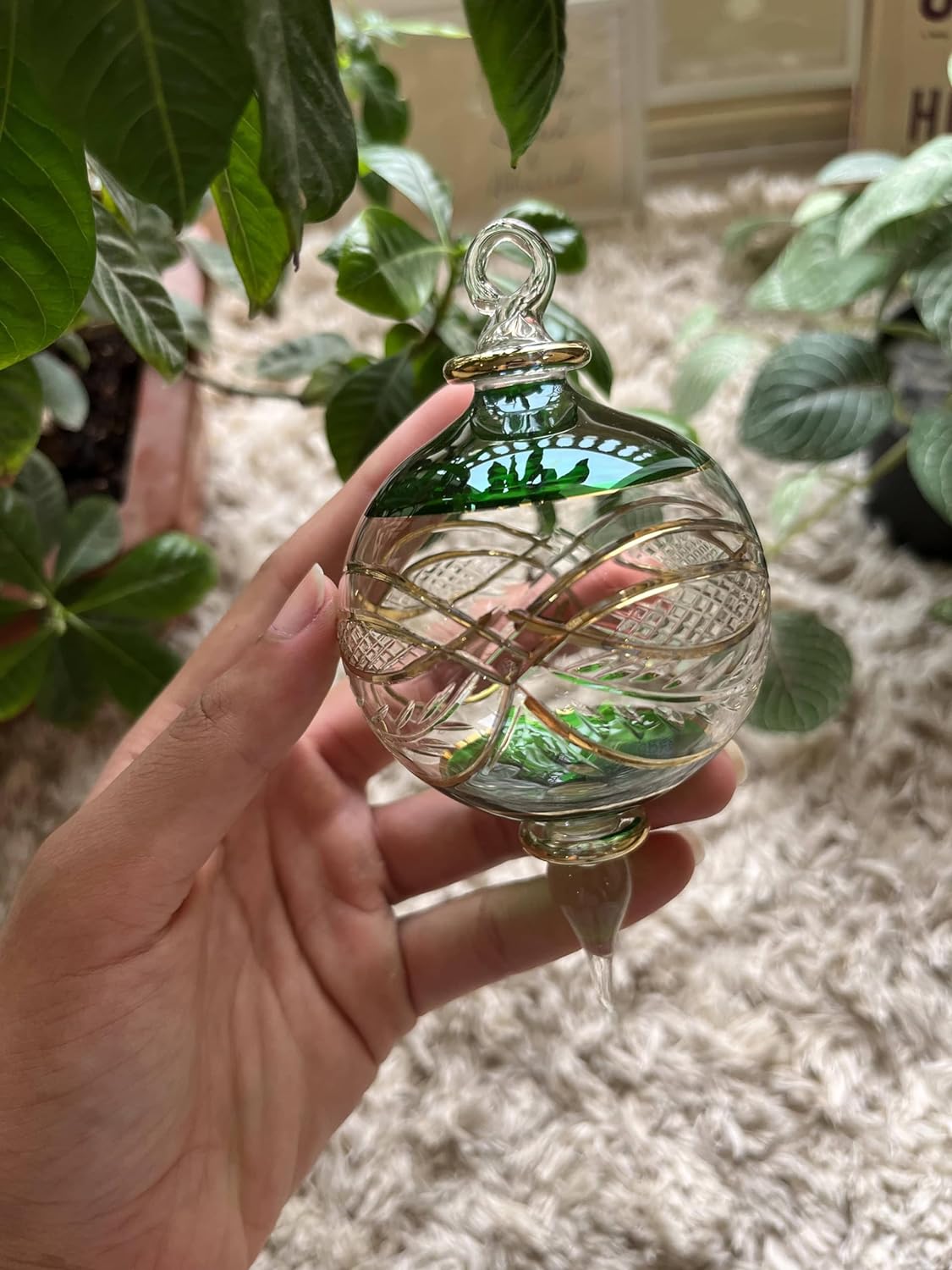 Green Engraved 14 K Gold Glass Christmas ornament for Christmas tree decorations