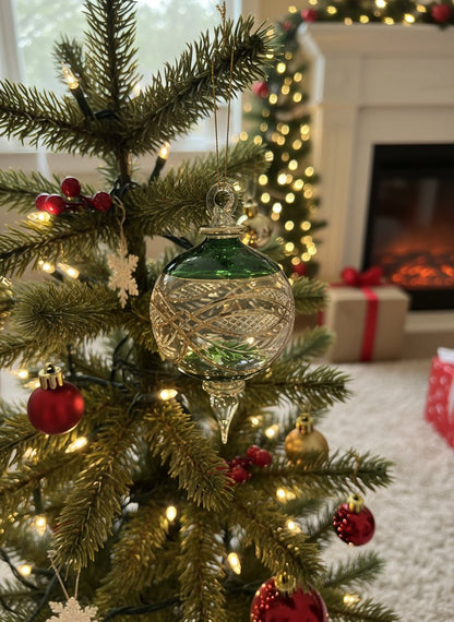 Green Engraved 14 K Gold Glass Christmas ornament for Christmas tree decorations