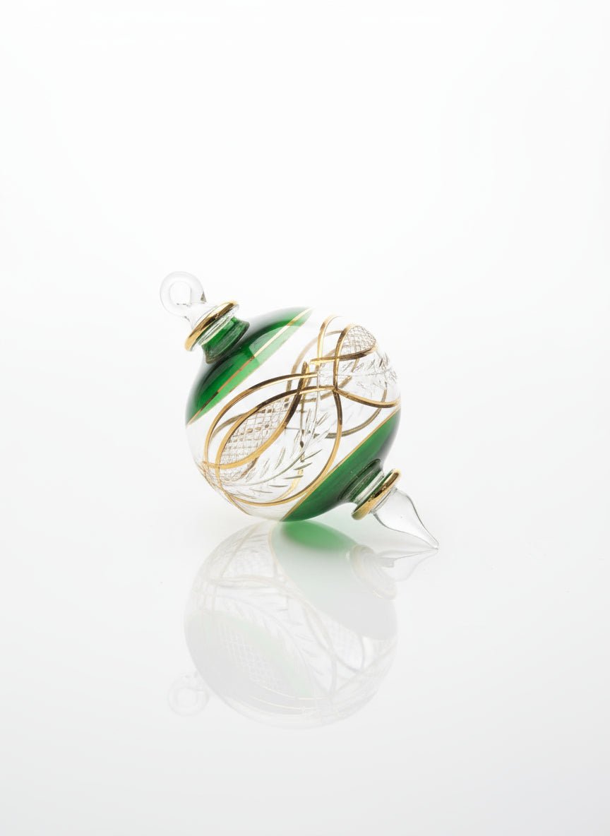 Green Engraved 14 K Gold Glass Christmas ornament for Christmas tree decorations