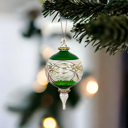 Green Engraved 14 K Gold Glass Christmas Ornament for Christmas Tree Decorations - Les Trois Pyramides