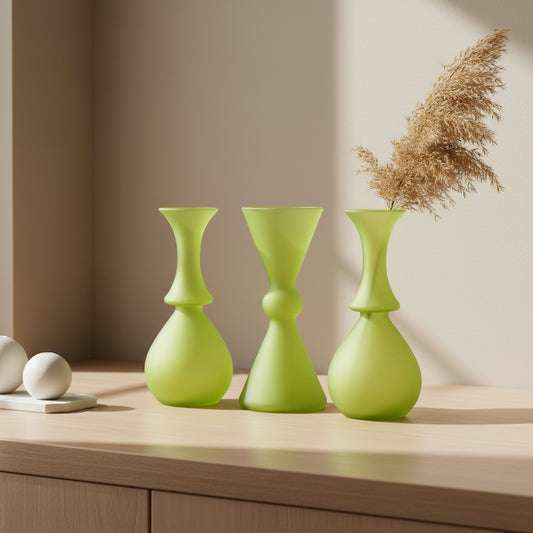 Set of three green Frosted Glass Mini Vases - Les Trois Pyramides