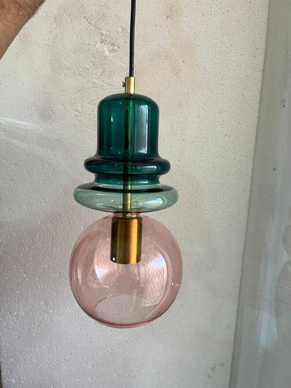 Green Glass Pendant Light – Modern Hanging Lamp for Kitchen Island Lighting, Handmade Glass Ceiling Lamp - restaurant lighting | Les Trois Pyramides