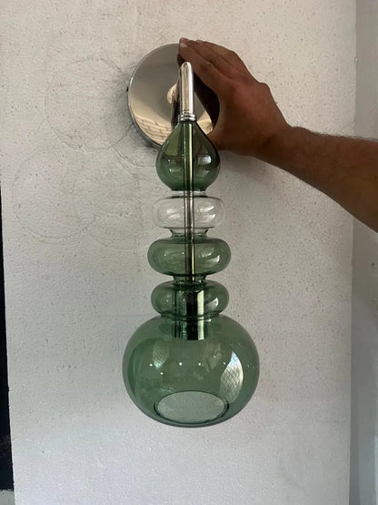 Green Glass Wall Sconce, Modern Brass Wall Light, Murano Style Wall Lamp, Stacked Glass Lighting Fixture, Luxury Restaurant Wall Light | Les Trois Pyramides