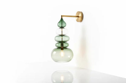 Green Glass Wall Sconce, Modern Brass Wall Light, Murano Style Wall Lamp, Stacked Glass Lighting Fixture, Luxury Restaurant Wall Light | Les Trois Pyramides