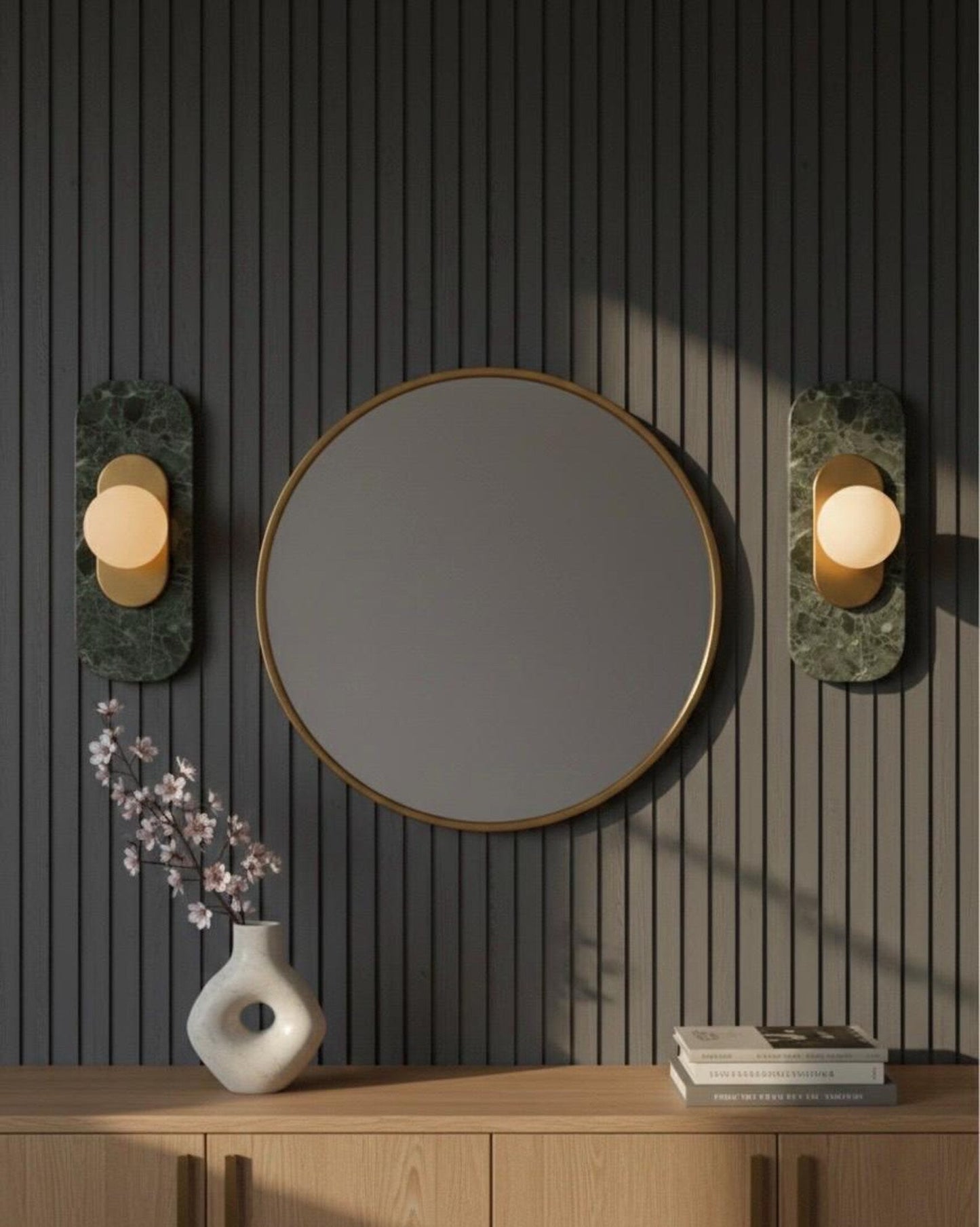 Green Marble Wall Sconce Brass Wall Light - Handmade Glass Wall Lamp, Bedside Wall Lighting, Bathroom Vanity Sconce