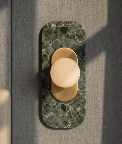 Green Marble Wall Sconce Brass Wall Light - Handmade Glass Wall Lamp, Bedside Wall Lighting, Bathroom Vanity Sconce