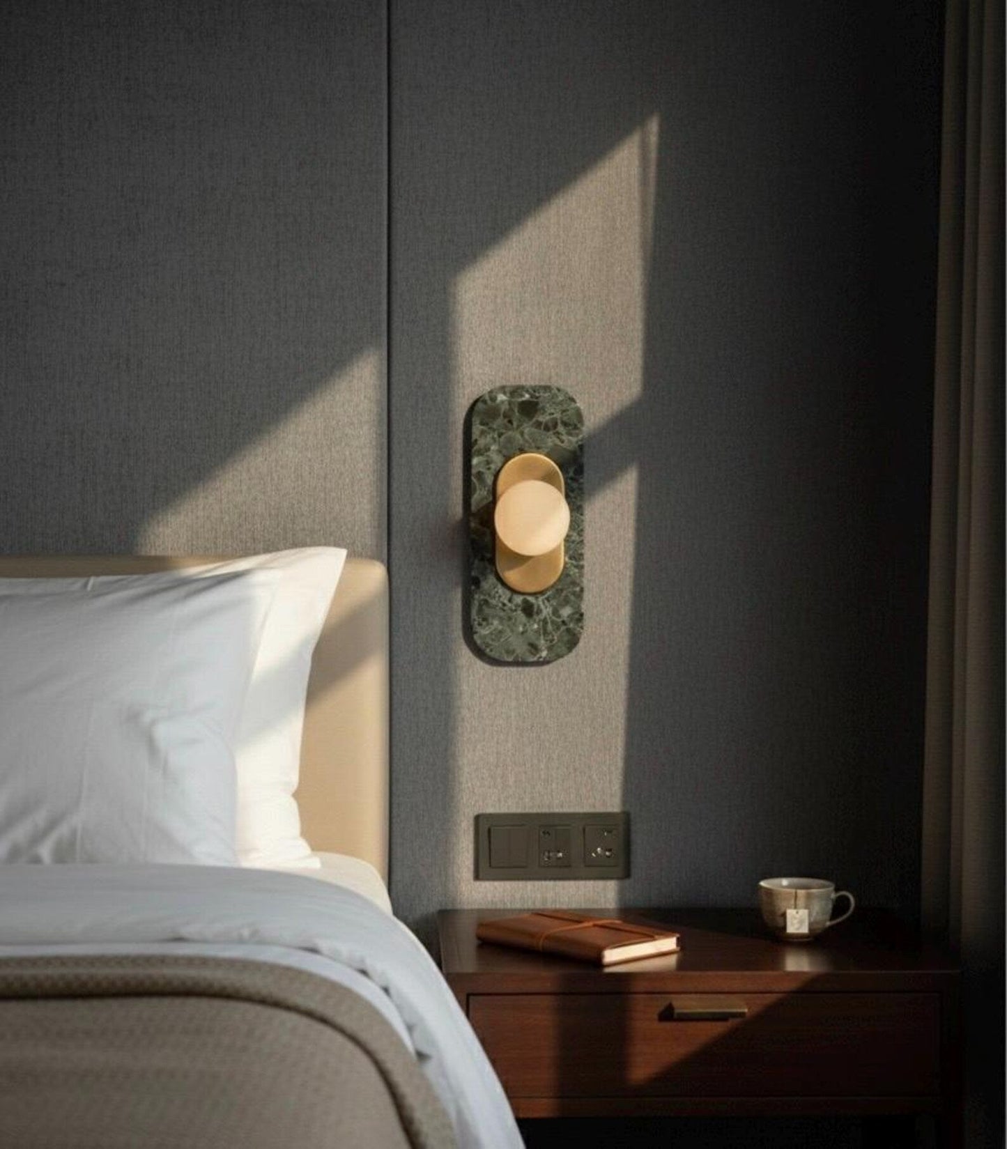 Green Marble Wall Sconce Brass Wall Light - Handmade Glass Wall Lamp, Bedside Wall Lighting, Bathroom Vanity Sconce