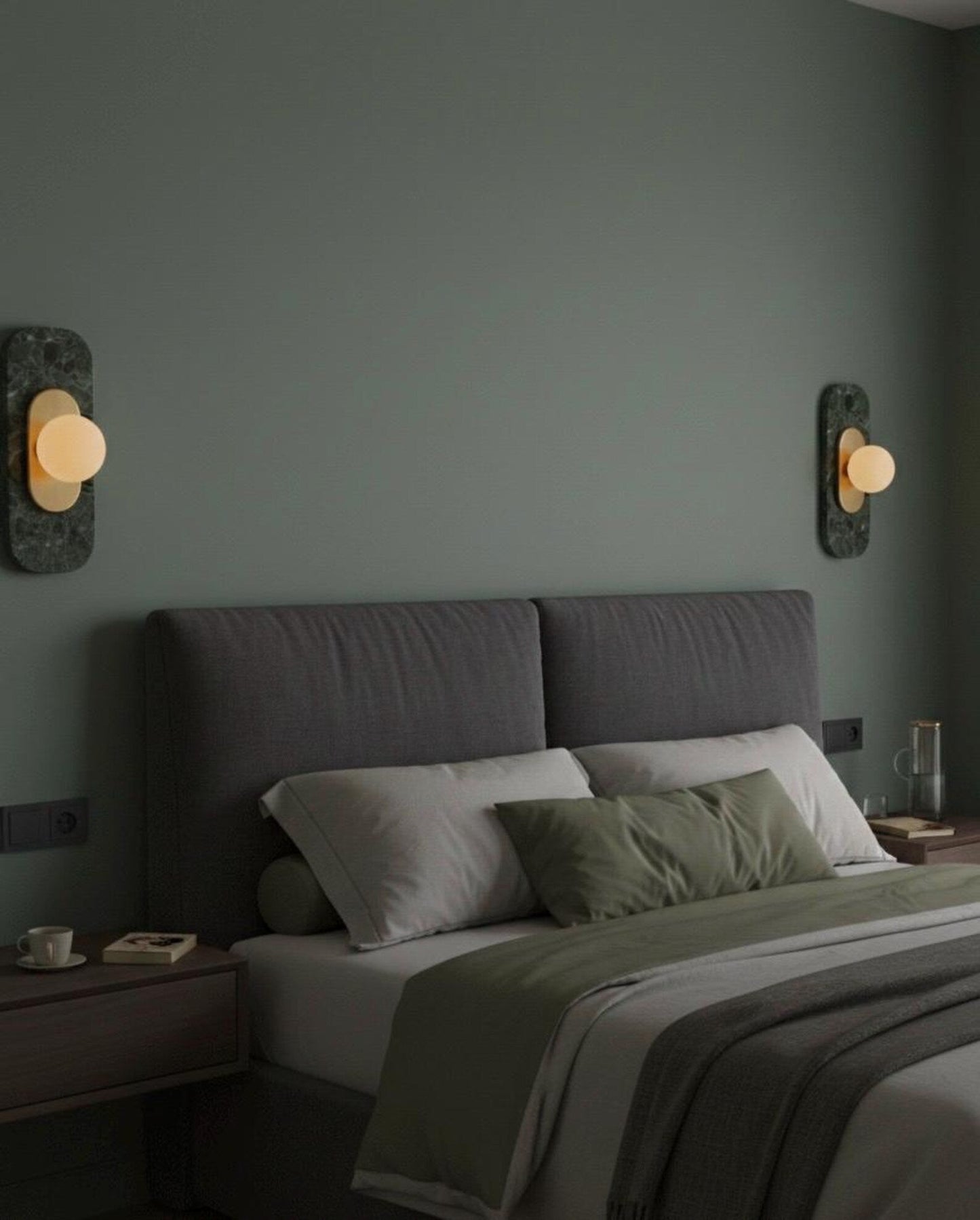 Green Marble Wall Sconce Brass Wall Light - Handmade Glass Wall Lamp, Bedside Wall Lighting, Bathroom Vanity Sconce