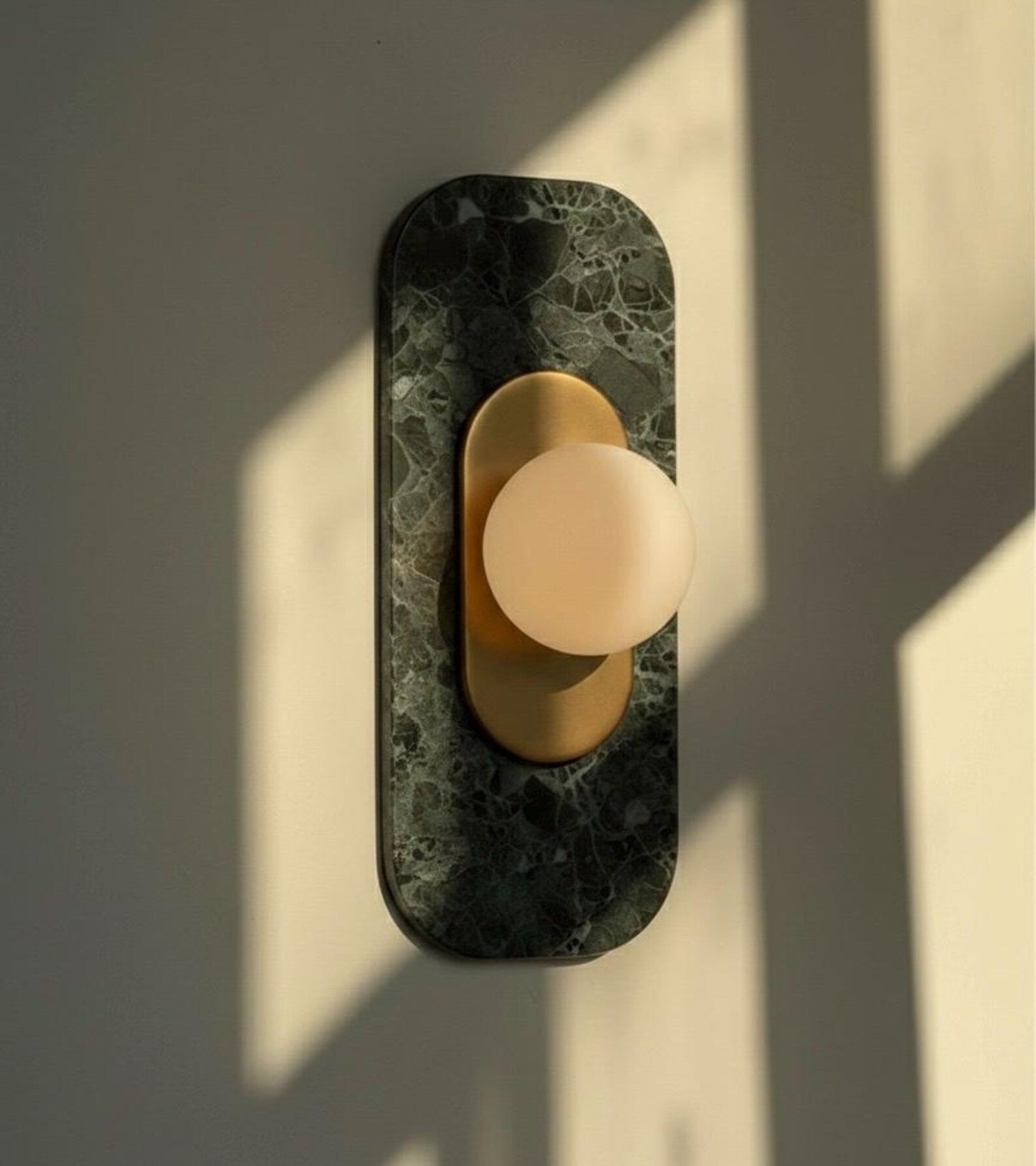 Green Marble Wall Sconce Brass Wall Light - Handmade Glass Wall Lamp, Bedside Wall Lighting, Bathroom Vanity Sconce