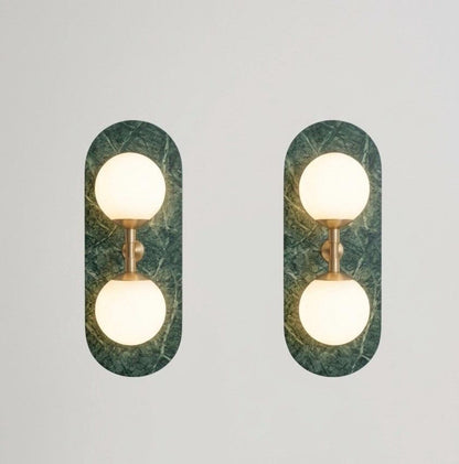 Green Marble Wall Sconce with Brass & Frosted Glass – Handmade Wall Light | Les Trois Pyramides.